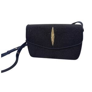 Stingray Womens Rich Blue Stingray Leather Shoulder Bag Adjustable Exotic Purse